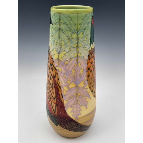 660 - Sally Tuffin for Dennis Chinaworks, Pheasant, a large teardrop 14 vase, tapered cylindrical form, 20... 