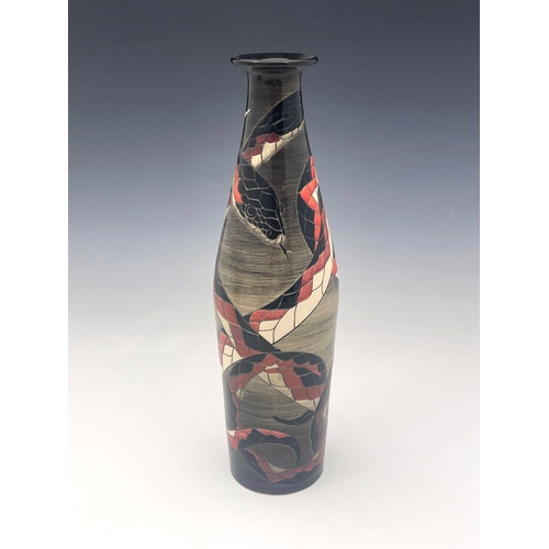 662 - Sally Tuffin for Dennis China Works, a snake bottle vase, slender baluster form, 2001, marked Trial ... 