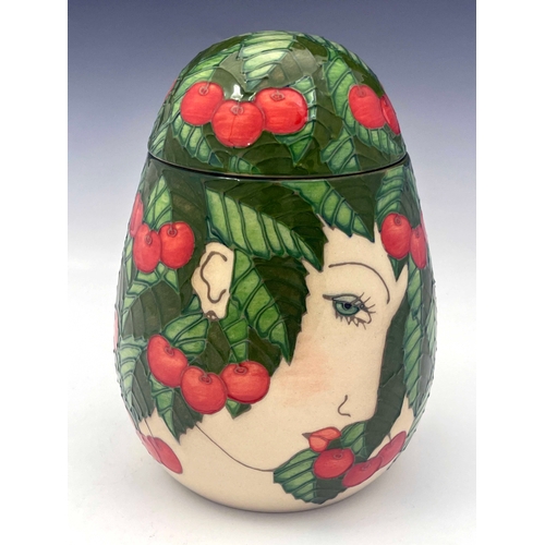 666 - Sally Tuffin for Dennis Chinaworks, Girl with Cherries, a head shaped pot and cover, 2009, marked No... 