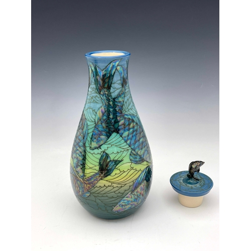 668 - Sally Tuffin for Dennis China Works, a lustred Carp M flask and cover, tear drop form, 2008 No.2 of ... 