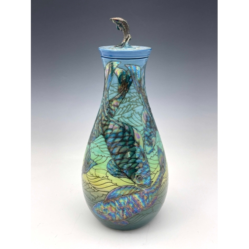 668 - Sally Tuffin for Dennis China Works, a lustred Carp M flask and cover, tear drop form, 2008 No.2 of ... 