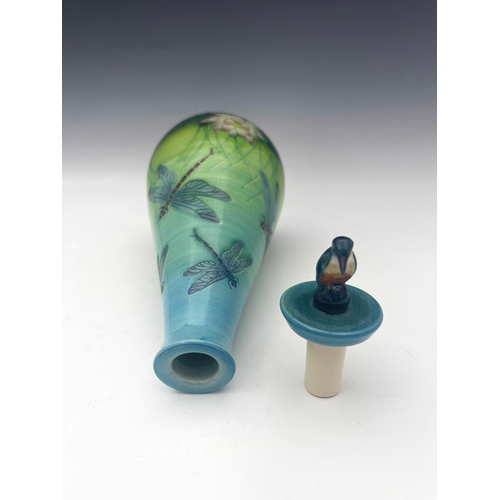 679 - Sally Tuffin for Dennis China Works, a kingfisher flask and cover, tear drop form, 2006, modelling b... 