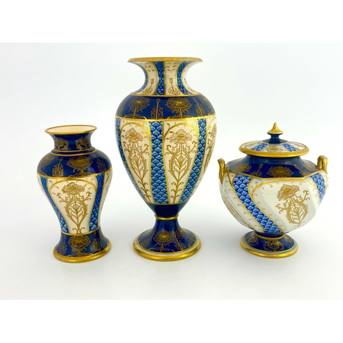 684 - William Moorcroft for James MacIntyre, three Aurelian gilt Poppy vases, circa 1898, inverse baluster... 