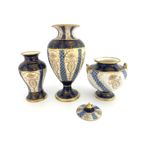 684 - William Moorcroft for James MacIntyre, three Aurelian gilt Poppy vases, circa 1898, inverse baluster... 