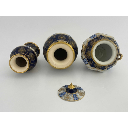 684 - William Moorcroft for James MacIntyre, three Aurelian gilt Poppy vases, circa 1898, inverse baluster... 