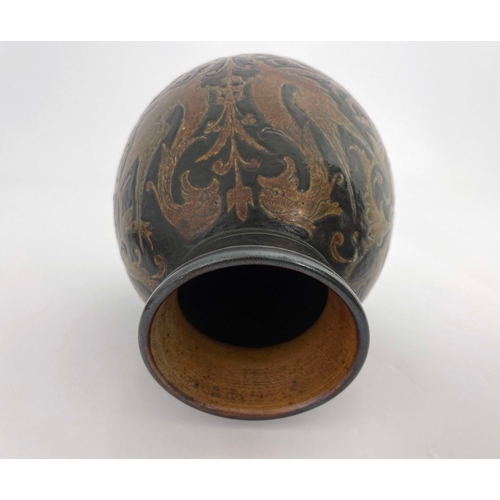 694 - Robert Wallace Martin for Martin Brothers, a stoneware vase, 1884, bulbous ovoid form, sgraffito dec... 