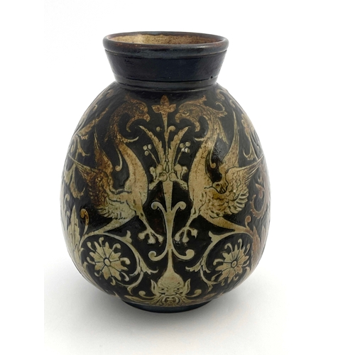 694 - Robert Wallace Martin for Martin Brothers, a stoneware vase, 1884, bulbous ovoid form, sgraffito dec... 