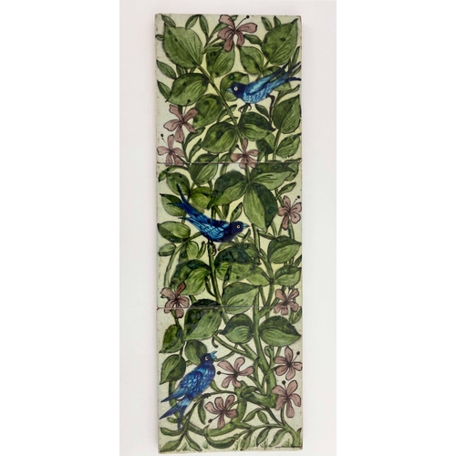 695 - William De Morgan for Merton Abbey, an Arts and Crafts three tile panel, circa 1890, each with a blu... 