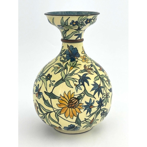 708 - Mary Butterton for Doulton Lambeth, a Faience vase, 1877, ovoid bottle form with flared neck, painte... 