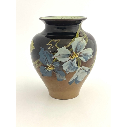 709 - Kate Rogers for Doulton Lambeth, an Impasto vase, 1886, inverse baluster form, painted in relief wit... 