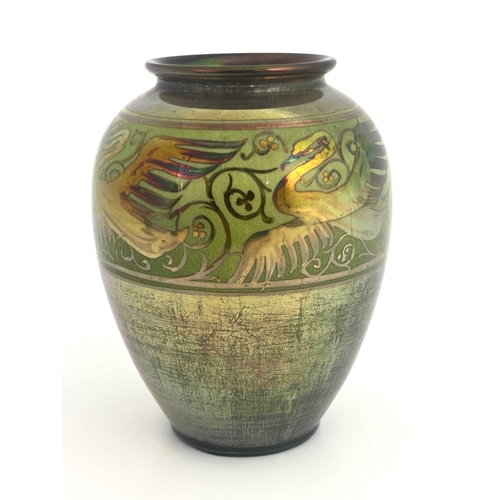 714 - Gordon Forsyth for Pilkington, a Royal Lancastrian lustre vase, 1909, shouldered form, painted with ... 