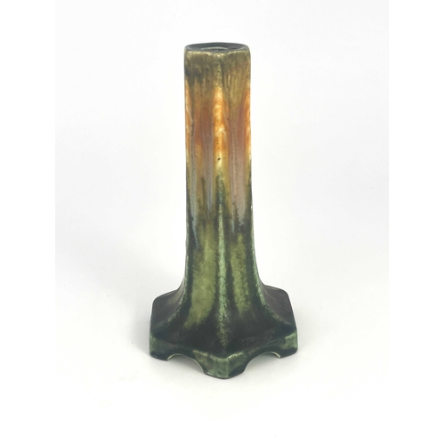 727 - Ruskin Pottery, a crystalline lamp base, circa 1932, hexagonal section splayed form, on bracket feet... 