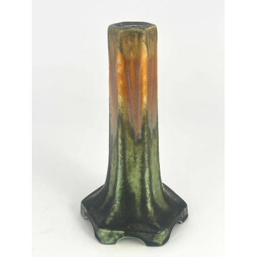 727 - Ruskin Pottery, a crystalline lamp base, circa 1932, hexagonal section splayed form, on bracket feet... 