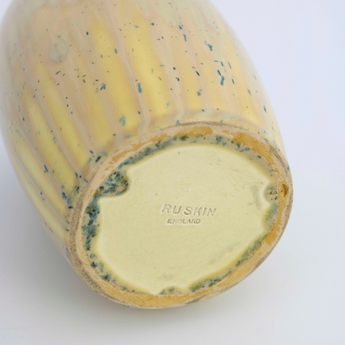 728 - Ruskin Pottery, a crystalline vase, circa 1930, shouldered ovoid form, beige over yellow, with blue ... 