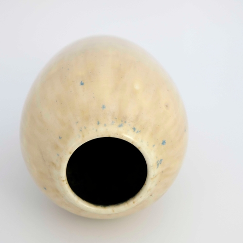 728 - Ruskin Pottery, a crystalline vase, circa 1930, shouldered ovoid form, beige over yellow, with blue ... 