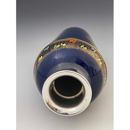 731 - Carlton Ware, probably for Alfred Dunhill, an Art Deco Chinoiserie Bleu Royale cocktail shaker, circ... 