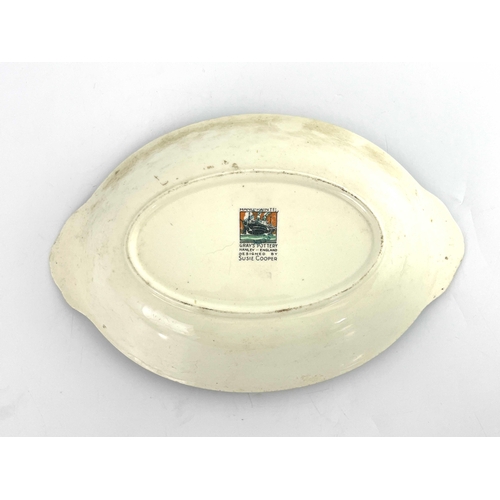 735 - Susie Cooper for Gray's Pottery, an Art Deco twin handled dish, oval form, painted with geometric de... 