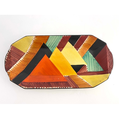 736 - Susie Cooper for Gray's Pottery, an Art Deco tray, chamfered rectangular form, painted with geometri... 