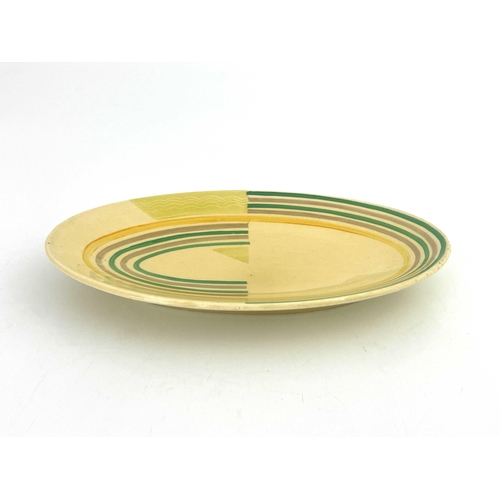 739 - Susie Cooper, an Art Deco plate, 1930s, oval form, painted concentric bands in green, purple and yel... 