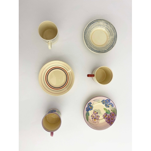 740 - Susie Cooper, three Art Deco and Gray's Pottery coffee cans and saucers, including concentric ring e... 