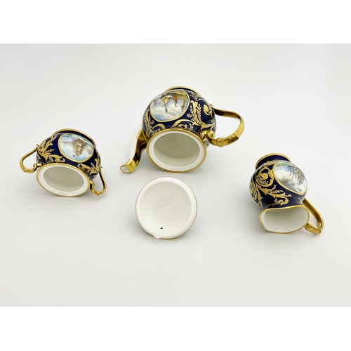 747 - Stefan Nowacki for Lynton, a marine painted three piece tea set, baluster form, each decorated with ... 