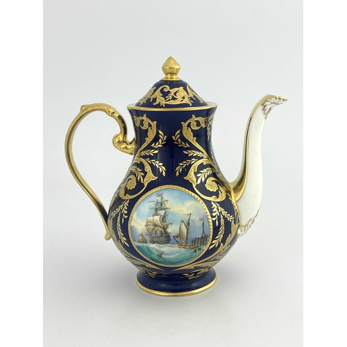 748 - Stefan Nowacki for Lynton, a marine painted coffee pot, baluster form, painted with a central rounde... 