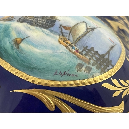 748 - Stefan Nowacki for Lynton, a marine painted coffee pot, baluster form, painted with a central rounde... 