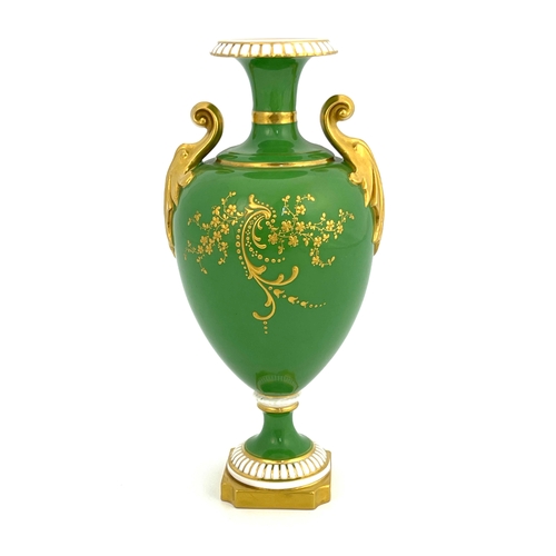 778 - Harry Davis for Royal Worcester, a pedestal landscape vase, 1903, twin handled urn form, decorated w... 