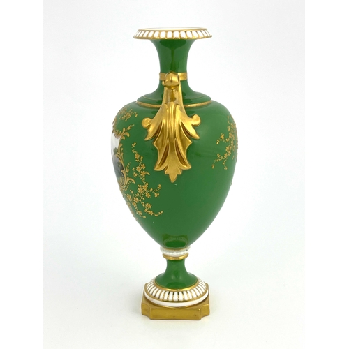 778 - Harry Davis for Royal Worcester, a pedestal landscape vase, 1903, twin handled urn form, decorated w... 