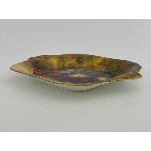 783 - Horace Price for Royal Worcester, a fruit painted plate, circa 1926, square twin handled form, decor... 