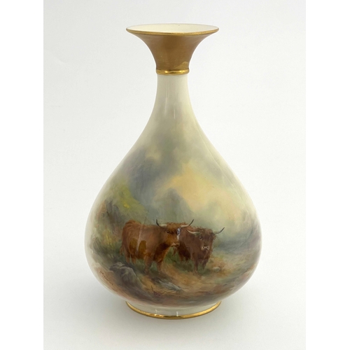 784 - Harry Stinton for Royal Worcester, a Highland Cattle painted vase, circa 1913, baluster form, with g... 