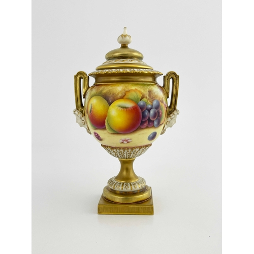 785 - Jason Bowman for Royal Worcester, a fruit painted vase and cover, circa 2000, globular pedestal twin... 