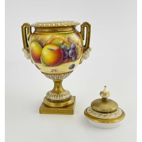 785 - Jason Bowman for Royal Worcester, a fruit painted vase and cover, circa 2000, globular pedestal twin... 