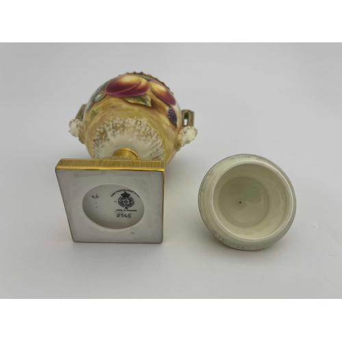 786 - P Done for Royal Worcester, a fruit painted vase and cover, circa 2000, globular pedestal twin handl... 