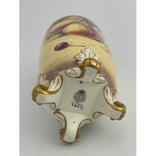 788 - J Reed for Royal Worcester a fruit painted vase, circa 1960, cylindrical elongated ovoid form, decor... 