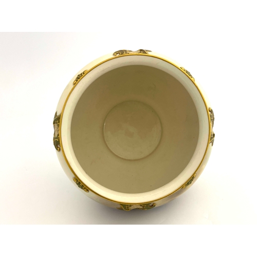 790 - John Stinton for Royal Worcester, a Highland cattle painted jardiniere, 1915, quarter-lobed circular... 