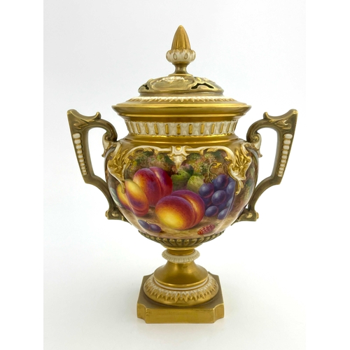 792 - Harry Ayrton for Royal Worcester, a fruit painted pot pourri vase and cover, mid 20th century, decor... 