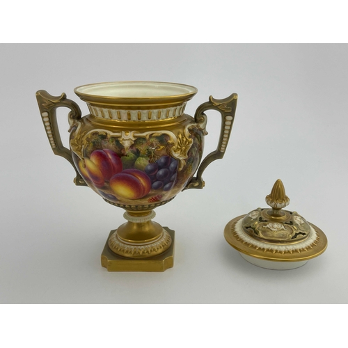 792 - Harry Ayrton for Royal Worcester, a fruit painted pot pourri vase and cover, mid 20th century, decor... 