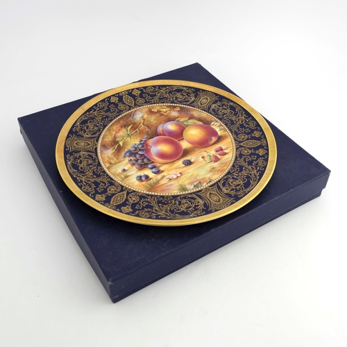 797 - D Fuller for Royal Worcester, a large fruit painted platter, decorated with peaches, raspberries and... 