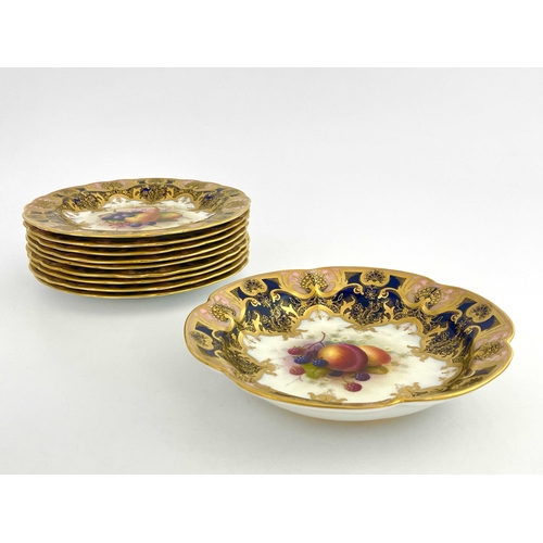 798 - A Shuck and E Phillips for Royal Worcester, a fruit painted part dessert service, including 9 plates... 