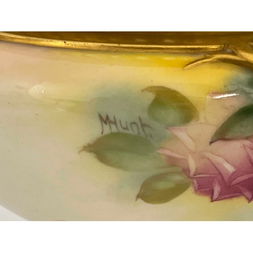 799 - A Royal Worcester rose painted jardiniere, shouldered squat ovoid form, 1930, decorated with pink ro... 