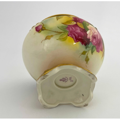 799 - A Royal Worcester rose painted jardiniere, shouldered squat ovoid form, 1930, decorated with pink ro... 