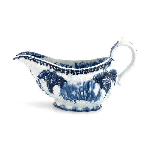 819 - An English porcelain relief moulded blue and white sauce boat, circa 1765, probably Derby, in the Ro... 