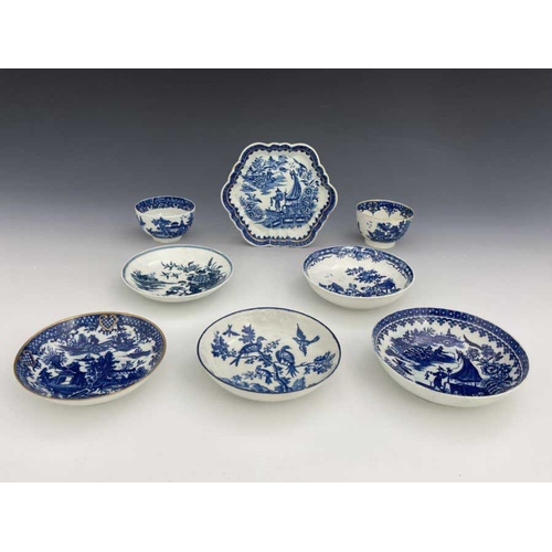 824 - A Collection of Worcester blue and white tea bowl and saucers, circa 1775-1790, including The Argume... 