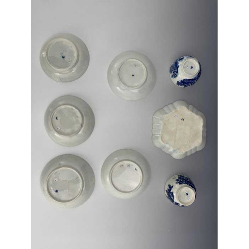 824 - A Collection of Worcester blue and white tea bowl and saucers, circa 1775-1790, including The Argume... 