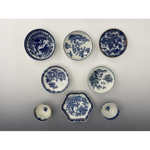 824 - A Collection of Worcester blue and white tea bowl and saucers, circa 1775-1790, including The Argume... 