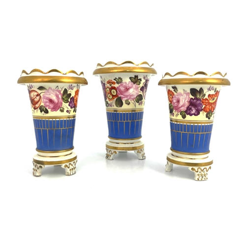 827 - English porcelain vase garniture, (3) 16cm high