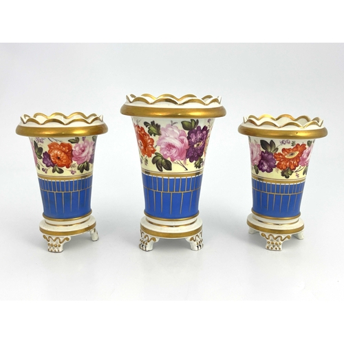 827 - English porcelain vase garniture, (3) 16cm high