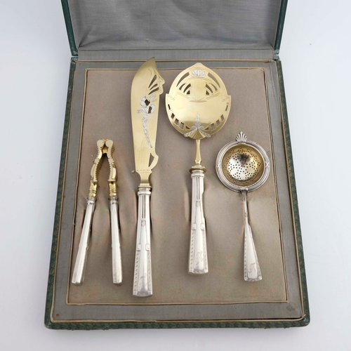 12 - An early 20th century German silver cased desert set, Wilhelm Binder, stamped 800 WIB, to include te... 