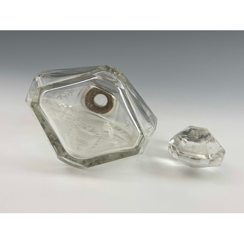 13 - A Belgian cut glass and silver mounted scent bottle, probably Val St Lambert, faceted geometric form... 